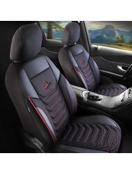 Комплект калъфи за седалки Panda Florida, черни с червени шевове, 11 бр