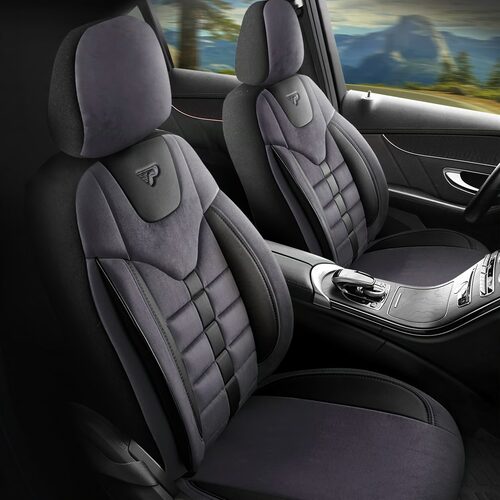 Комплект калъфи за седалки Panda Toronto , велур , черно и сиво 11 части