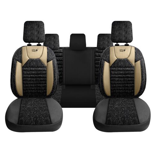 Комплект калъфи за седалки Panda PSC02 , текстил и еко кожа , бежаво и черно ,11 части
